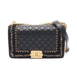 CHANEL Boy Chanel Large Matelasse Shoulder Bag in Lambskin Fabric, Black/Gold...